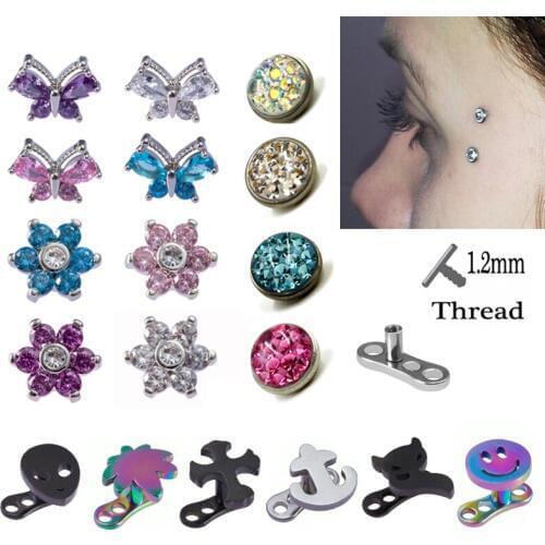 1PC Micro Dermal Anchor Top with Base Piercing Skin Diver Surface Ring Retainers & Hide-it In Body Implant Stud Body Jewelry 16G