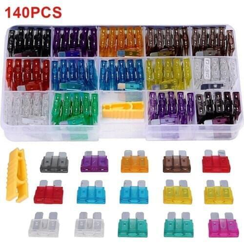 140pcs Automotive Fuses Assortment 2-40A Car Plug Fuse Medium Blade Fuse Set Clip Assortment Auto Blade Type Fuse Set