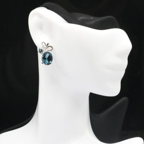 18x11mm Charming Created Dark London Blue Topaz Gift For Sister Silver Earrings Wholesale Drop Shipping