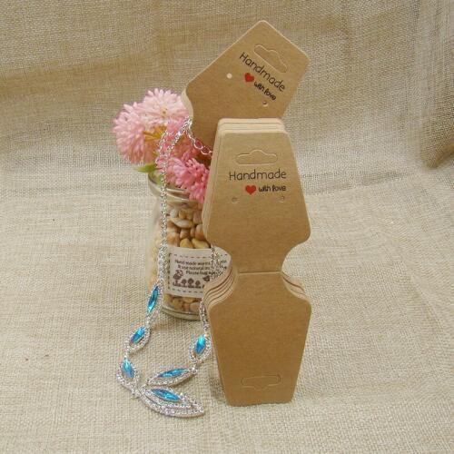 200pcs per lot White /kraft handmade with love paper necklace jewelry dispaly card for necklace head holder packing show card