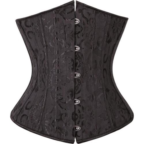 24 Steel Boned Corset Waist Trainer Jacquard Floral Bustier Underbust Gothic Gorset Front Busk Korse Plus Size 6XL Corselet Sexy