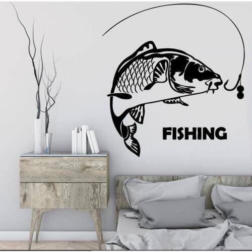 Large Fish Caught By Fisherman Waterproof Wall Mural Home Livingroom Decor With Fish Quotes Special Vinyl Wall Mural Decal Q-68