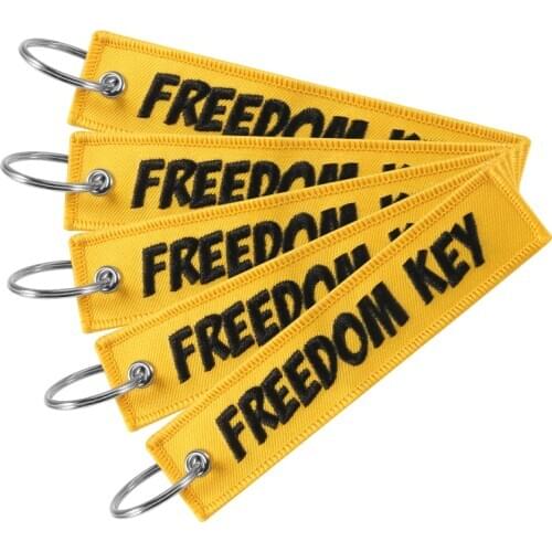 5 PCS Freedom Key Chains for Cars Yellow Embroidery Key Ring Chain for Aviation Gifts Fashion Motorcycle Keychain Jewelry