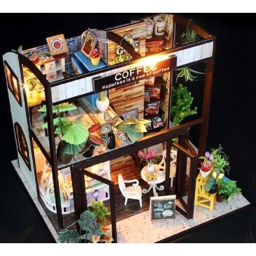 DIY Dollhouse Wooden Time Travel Coffee Shop House with Furniture Kits for Christmas, Birthday Best Gift
