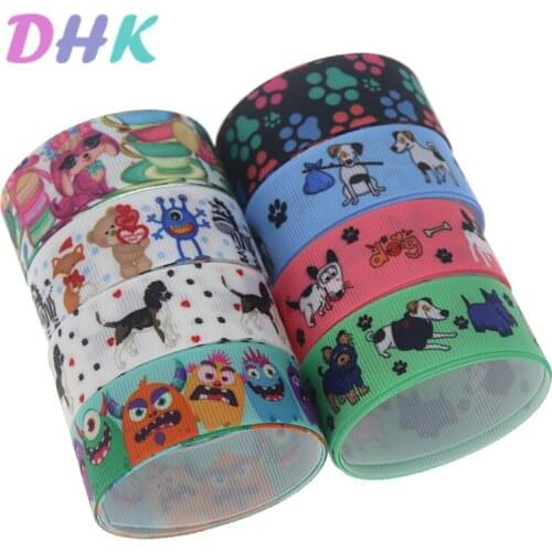 DHK 50yards dog monster Printed Grosgrain Ribbon Accessory Hairbow Headwear Decoration DIY Wholesale OEM S1190