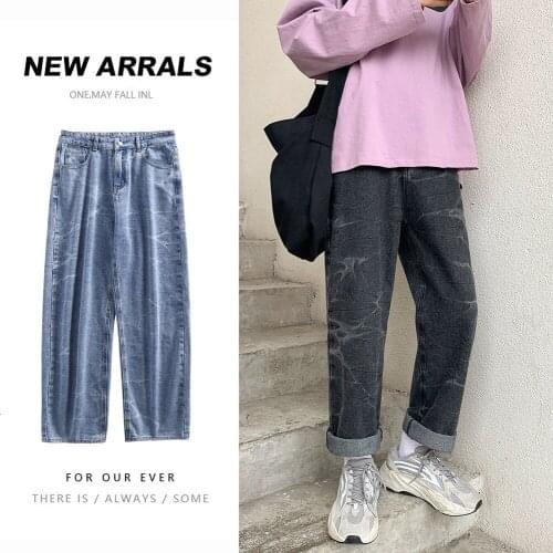 Tie-dye Jeans For Men Loose Straight Leg Wide-leg Trousers Tied Casual Pants Hiphop Streetwear Washed Old Denim Pants Oversize