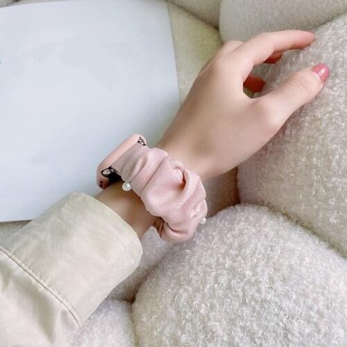 Comfortable Stretchy Loop for Apple Watch Strap SE 6 5 4 3 2 1 38mm 42mm Pearl Decorate Fabric Band for iWatch 40mm 44mm Correa