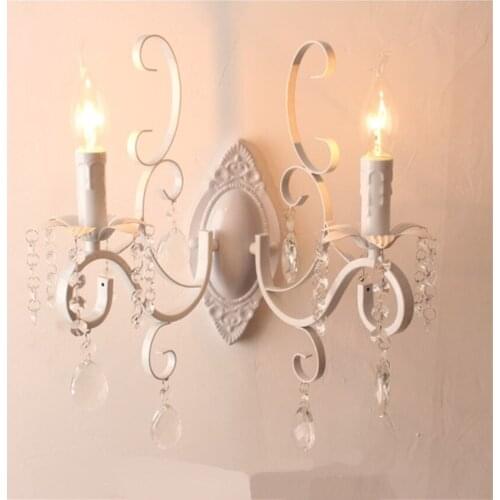 European idyllic white candle wall lamps bedroom bedside living room wall aisle crystal decorative sconces lights lighting