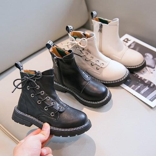 Kinderen Leer Martens Laarzen Meisjes Witte Laarzen Jongens Mode Korte Laarzen 2020 Nieuwe Herfst Winter Engeland Stijl Schoenen