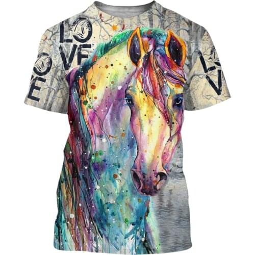 Animal Horse Painting Color 3D Printed Men t shirt Harajuku Fashion summer Short sleeve shirt Unisex Casual T-shirt top