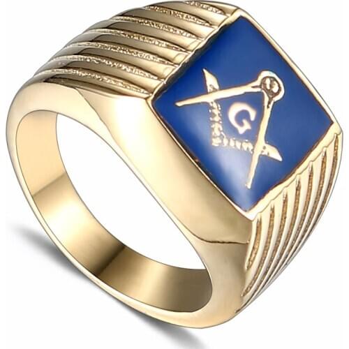 Jingyang mens signet-ring in stainless steel Large wide rings of male gold Masonic jewelry ring 2019 man accessories wholesale