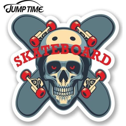 JumpTime 13cm x 12.5cm Skateboard Skull Vinyl Sticker Laptop Travel Luggage Car JDM Rear Windshield Trunk Decal Car Sticker