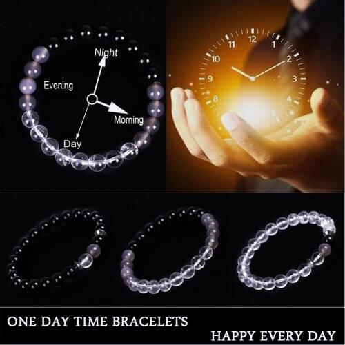 HFANCYW Creative Day&Night Time Bracelet Grey Onyx Beads 24-hour Bracelet Fashion Men Women Energy Crystal Bracelet Wholesale