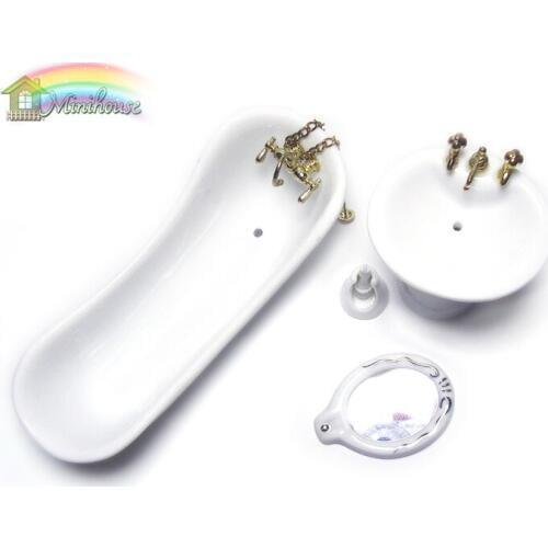 Dollhouse Furniture Play house Bath Room accessories 5pcs Set BJD 1:12 ceramic sanitary ware bath crock simulation toys gld3