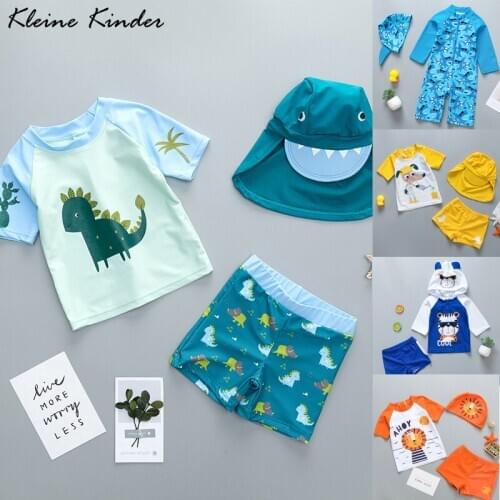 Swimsuit Kids 3 Pieces Splitted Bathing Suit Boy Dinosaur Lizard Print Children Swimming Suit Baby Swimwear with UV Protection