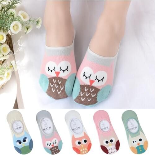 HOT SALES！！！New Arrival Cute Cartoon Owl Invisible No Show Breathable Cotton Womens Soft Boat Socks Wholesale Dropshipping