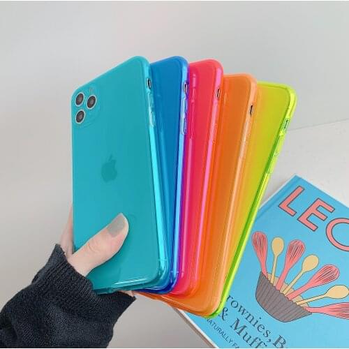 Cute Candy Neon Color Thin Clear Case for iPhone 11 Pro XR X XS Max 7 8 Plus 12 Mini SE 2020 Silicone TPU 12 Pro Max Cover Cases