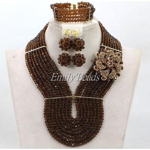 Fashion African Chocolate Brown Beads Jewelry Set Nigerian Wedding Bridal Party Jewelry Set 2016 New Free Shipping ALJ303