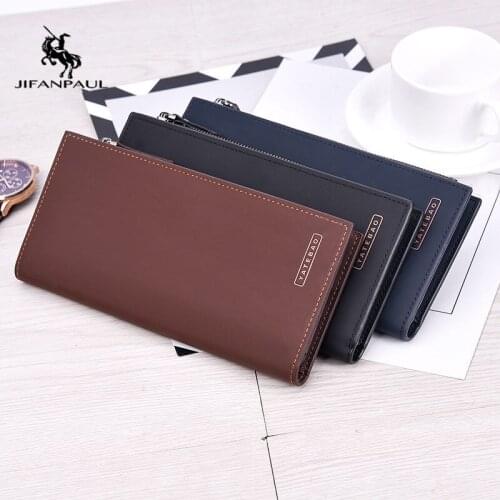 JIFANPAUL Mens long three-fold zipper buckle clutch bag Korean version of the tide multi-card large-capacity mobile phone bag