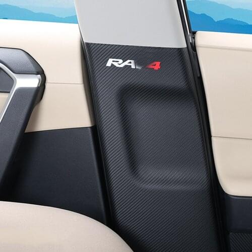 Modified For Rav4 Logo Interior Stickers BC-Pillar Center Pillar Anti-Kick Protection Carbon Fiber Leather For Rav4 2020