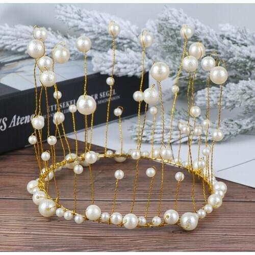 New 1pc Mini Crown Cake Topper Metal Pearl Happy Birthday Cake Toppers Wedding&Engagement Cake Decora Sweet Party Decorations
