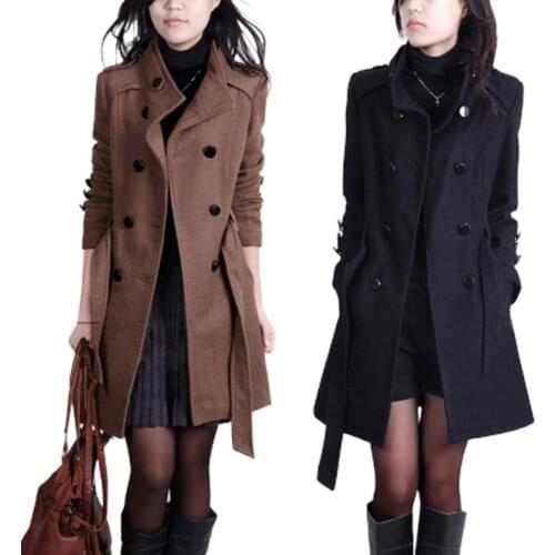 2021 spring and autumn new Korean version plus size womens mid-length double-breasted woolen trench coat