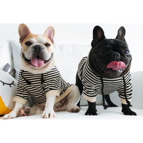 Pet Dog Clothes Winter Warm Stripe Dog Hoodies Puppy Cat Cotton Sweatshirt French Bulldog Chihuahua Jacket For Small Medium Dogs