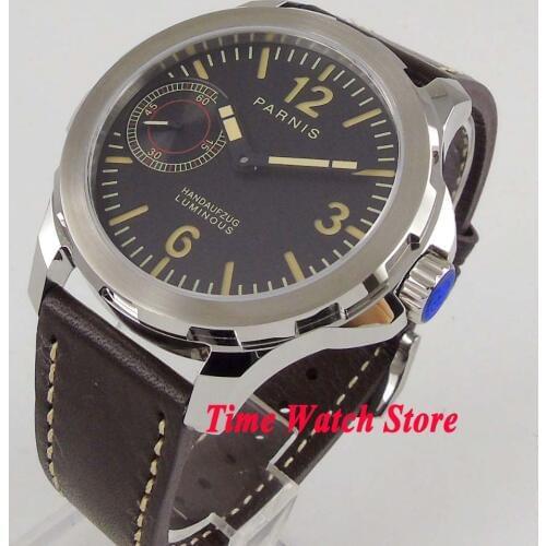 Solid 44mm Parnis 17 jewels 6497 hand winding mens watch sapphire glass luminous waterproof 1039