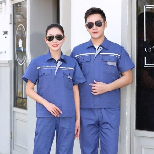 Wholesale High Quality Unisex Workshop Wear Clothes Summer Short Sleeve Shirt Two Pieces Set Repairmen Service Engineer Jackets