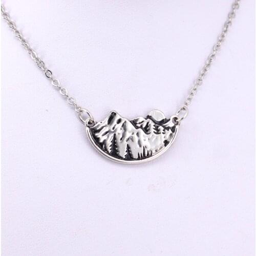 Hzew adventure awaits mountain landscape pines pendant necklace mountain moon necklaces
