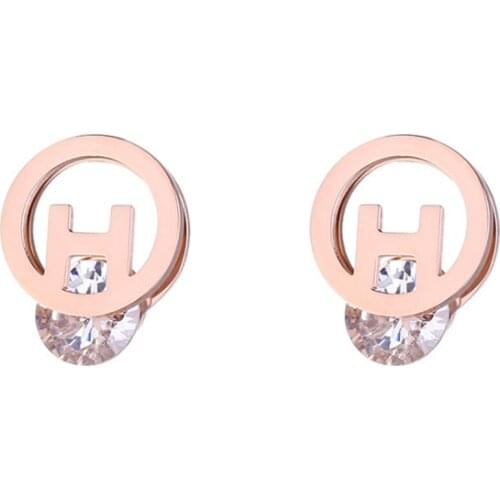316L Stainless Steel Simple English Letter D And H Earrings Female Zircon Titanium Steel Earrings No Fade