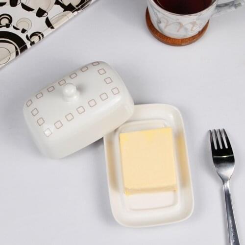 European Rectangle Ceramic Butter Plate with Lid Cheese Butter Box Western Cheese Box vaneti tray butter dish with lid CL62404