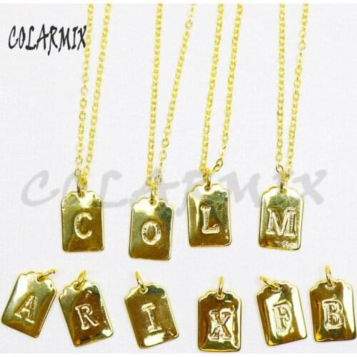 20Pcs Rectangle letters pendants necklace 26 alphabets Link chain jewelry accessories pendants fashion jewelry for women 50980