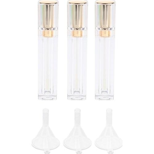 3pcs Empty Clear 8ml Lip Gloss Balm Tube Bottle Makeup Container +3 Funnel