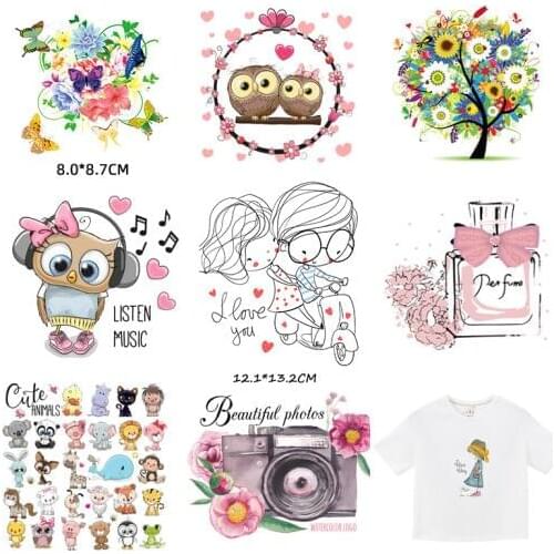 Owl Butterfly Iron on Patches Stripes Clothes Decor Heat Transfers Stickers Animal Badges Boy Girl DIY Print A-level Washable E