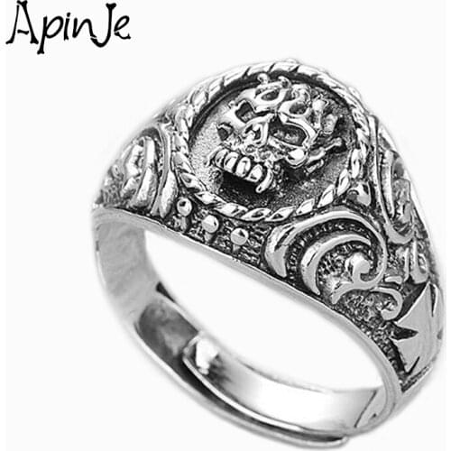 Apinje 925 Sterling Silver Vintage Skull Ring for Men And Women Jewelry Punk Fashion Open Rings