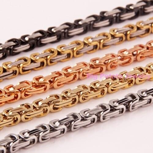 Hot Sell 5mm Width Unisex Byzantine Chain 316L Stainless Steel Necklace&Bracelet Chain Multiple Colour Choose 7-40" Custom sizes