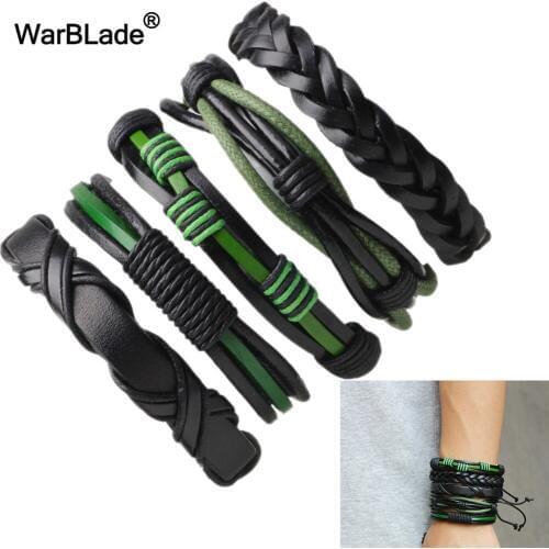 WarBLade Genuine Leather Bracelets Vintage Multilayer Braid Bracelet Bangle Male Punk Wrap Wristband For Women Jewelry 5pcs/Set