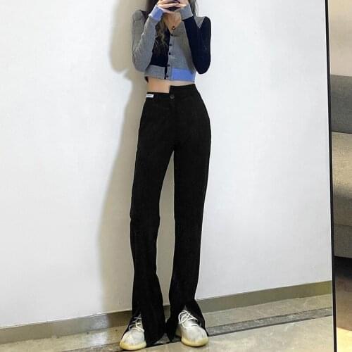 2021 Autumn Winter New Hot Sale Fashion High Street Split Wide Leg Pants Casual Quality Trousers Women Pants Women Drop Ship