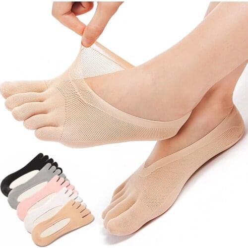 Women Summer Five-finger Socks Female ultrathin sock Funny Toe invisible sokken with silicone anti-skid breathable anti-friction