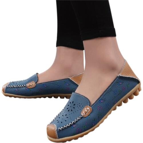 SAGACE Womens Tenis Feminino Female Shoes Comfortable Hollow Out Leather Printed Flat Casual Loafers Single Shoes