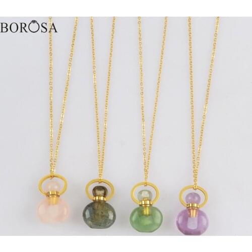 Gold Gems Stone Perfume Bottle Diffuser Necklaces Healing Crystal Necklace Stainless Steel Necklace Perfume Bottle Jewelry G2017
