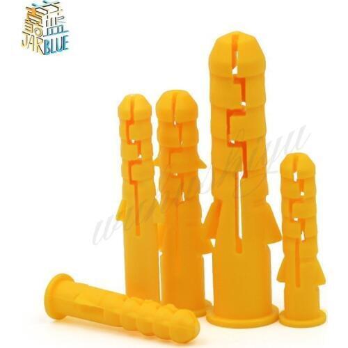 10-50pcs M6 M8 M10 Yellow Ribbed Plastic Anchor Wall Plastic Expansion Pipe Tube Wall Plugs Drywal