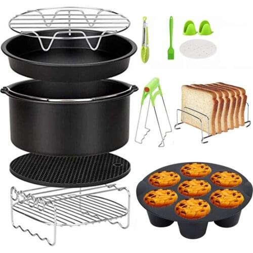12Pcs Air Fryer Accessories Fits All 3.5QT - 7.2QT Air Fryer 7in Deep Fryer Pizza Tray Baking Pan Grill Oven Rack Cookware