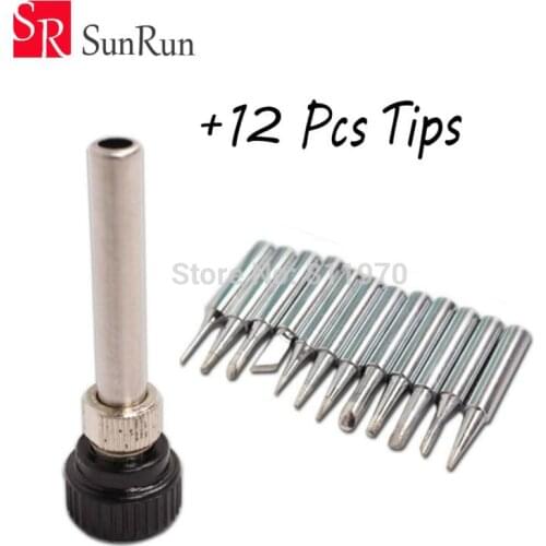 12pcs tips+1pcs Iron casing Lead-free Solder Iron Tips 900M-T For 936 Soldering Rework Station Iron