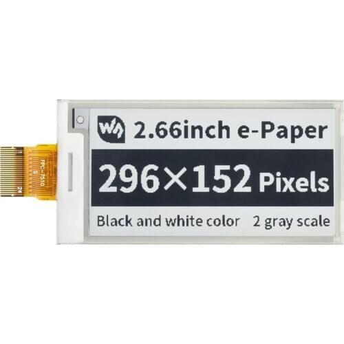 2.66inch e-Paper,E-Ink Raw Display,296×152 Pixels, Black / White Dual-Color, SPI Interface, Without PCB,Partial Refresh Support