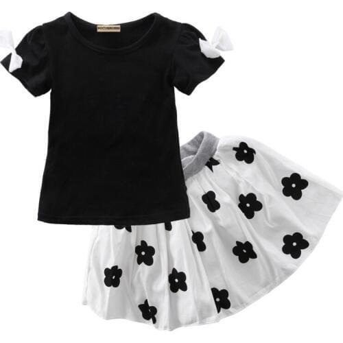 Princess Baby Girls Toddler Cute Summer Clothes Set Kids Shorts Sleeve Cotton Flower T-Shirt Tops Tutu Skirts Dress 2Pcs Outfits