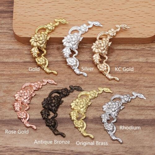20pcs/lot 40mm Plated Filigree Hollow Out Flower Copper Charms for Headwear Brooch Necklace Components Jewelry Making DIY