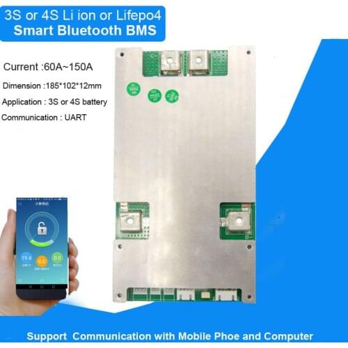 4S 14.6V Lifepo4 Smart bluetooth BMS li ion Battery 12.6V intelligent PCB with UART communication 150A constant current
