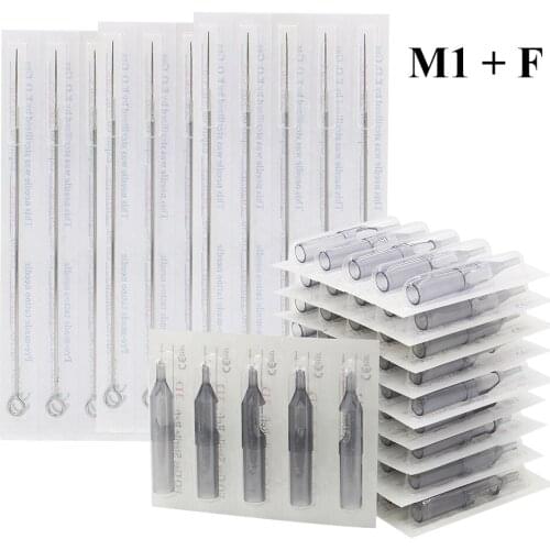 50Pcs 5/7/9/11/13/15M1 Size Tattoo Needles and 50pcs 5/7/9/11/13/15F Size Gray Disposable Tattoo Tips Tattoo Kit Free Shipping